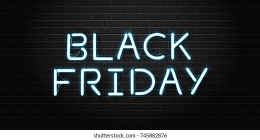 Vector realista sinal de néon isolado de Black Friday lettering para decoração e cobertura sobre o fundo transparente. Conceito de venda, desembaraço e desconto.