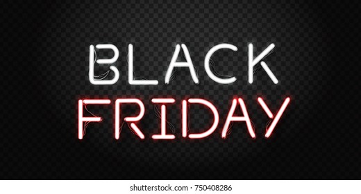 Vector realistic isolated neon sign of Black Friday lettering for decoration and covering on the transparent background. Concept of sale, clearance and discount.