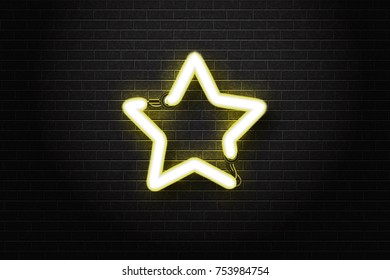 Vector realistic isolated neon sign of star for decoration and covering on the wall background.