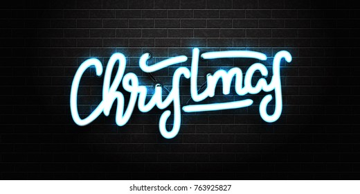 Vector realistic isolated neon sign of Christmas lettering for decoration and covering on the wall background. Concept of Merry Christmas and Happy New Year