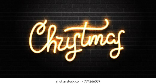 Vector realistic isolated neon sign of Christmas lettering for decoration and covering on the wall background. Concept of Merry Christmas and Happy New Year.