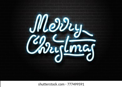 Vector realista de neón aislado signo de Navidades de letras para la decoración y la cobertura en el fondo de la pared. Concepto de Navidades felices y feliz año Nuevo.