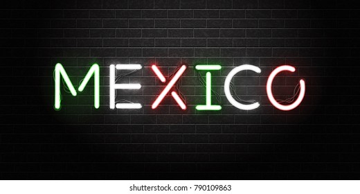 Vector realistic isolated neon sign of Mexico lettering for decoration and covering on the wall background. Concept of latin culture.