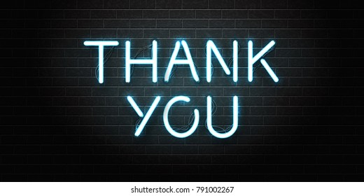 Vector realistic isolated neon sign of Thank You lettering for decoration and covering on the wall background.