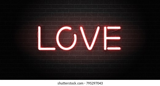 Vector realistic isolated neon sign of Love lettering for decoration and covering on the wall background. Concept of Happy Valentine's Day and romantic event.
