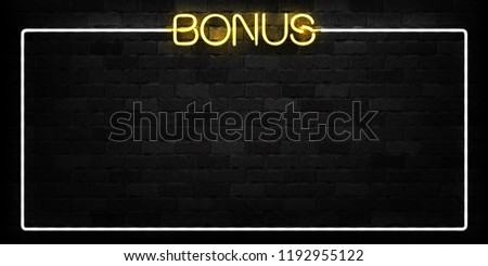 Vector realistic isolated neon sign of Bonus frame logo for decoration and covering on the wall background. Concept of jackpot and casino.