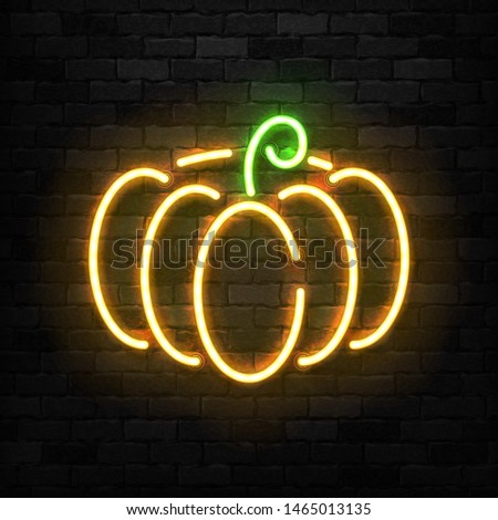 Vector realistic isolated neon sign of Pumpkin logo for template decoration and covering on the wall background. Concept of Halloween and Thanksgiving day.