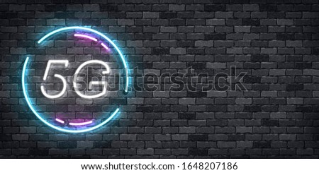 Vector realistic isolated neon sign of 5G flyer logo for template decoration and wallpaper covering on the wall background. Concept of network technology.
