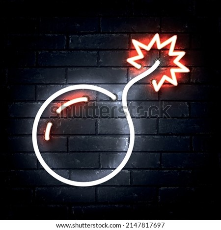 Vector realistic isolated neon sign of bomb on the wall background.