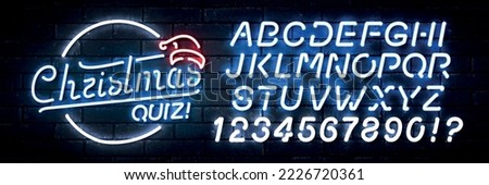 Vector realistic isolated neon sign of Christmas Quiz logo with easy to change color alphabet font on the wall background. Concept of Merry Christmas and Happy New Year.