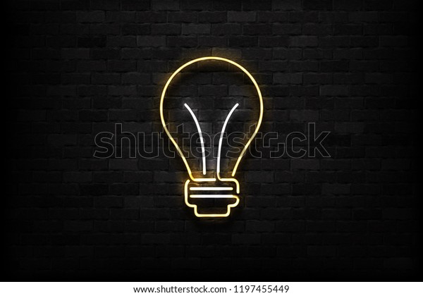 Vector realistic isolated neon sign of Bulb logo\
for decoration and covering on the wall background. Concept of\
energy and idea.
