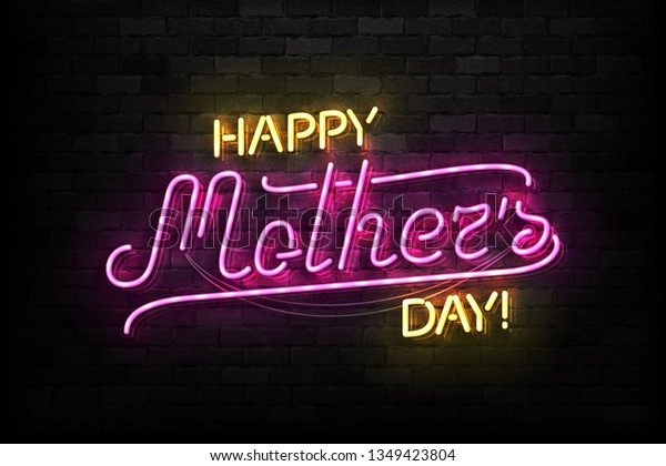 Vector realistic isolated neon sign of Happy Mothers Day typography