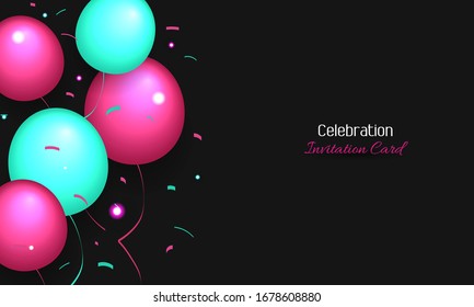 Vector realistic isolated neon signs of balloons for celebration and decoration on the wall background.