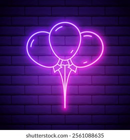 Vector realistic isolated neon signs of balloons for celebration and decoration on the wall background. Concept of happy birthday, anniversary and wedding