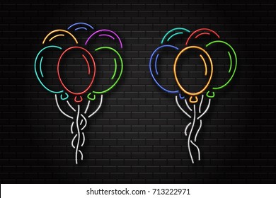 Vector realistic isolated neon signs of balloons for celebration and decoration on the wall background. Concept of happy birthday, anniversary and wedding.