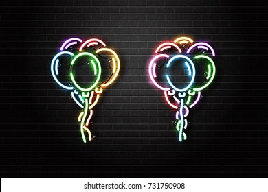 Vector realistic isolated neon signs of balloons for celebration and decoration on the wall background. Concept of happy birthday, anniversary and wedding.