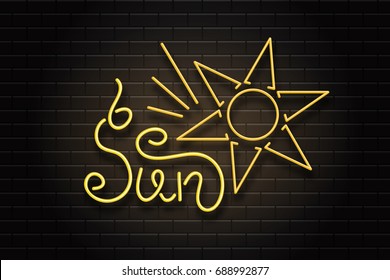Vector realistic isolated neon sun sign for decoration and covering on the wall background.