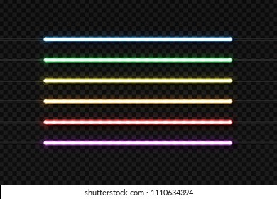 Vector realistic isolated neon tubes for decoration and covering on the transparent background.