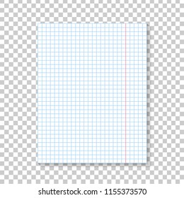Vector realistic isolated notebook paper list for decoration and covering on the transparent background. Concept of note, posting and education.