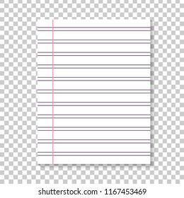 Vector realistic isolated notebook paper list for decoration and covering on the transparent background. Concept of note, posting and education.