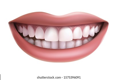 Vector Realistic Isolated On White Background, Smile With White Teeth.