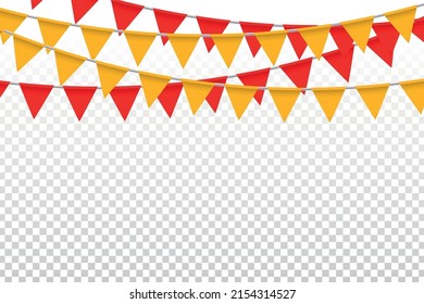 Vector realistic isolated orange and red party flags for decoration and covering on the transparent background. Concept of birthday, holiday and celebration.