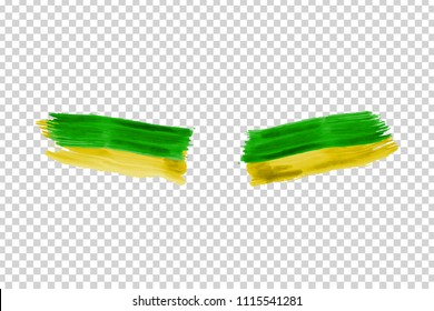 Vector realistic isolated paint on cheeks for football fans with Brazil flag coloring for photo decoration and covering on the transparent background. Concept of football championship.