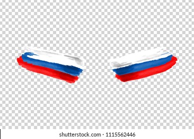 Vector realistic isolated paint on cheeks for football fans with Russia flag coloring for photo decoration and covering on the transparent background. Concept of football championship.