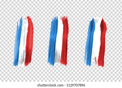 Vector realistic isolated paint on cheeks for football fans with France flag coloring for photo decoration and covering on the transparent background. Concept of football championship.