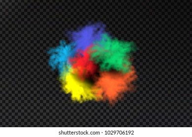 Vector realistic isolated paint powder explosion for decoration and covering on the transparent background. Concept of Happy Holi Festival.