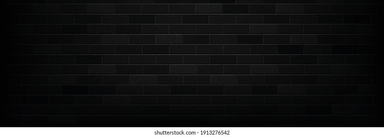 Vector realistic isolated panoramic black brick wall background for template and layout decoration.