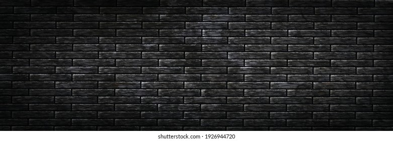 Vector realistic isolated panoramic black brick wall background for template and layout decoration.