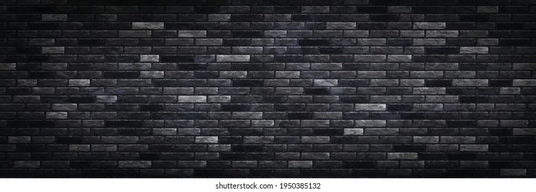 Vector realistic isolated panoramic black brick wall background for template and layout decoration.