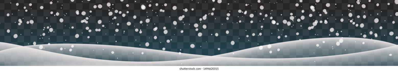 Vector realistic isolated panoramic Snow field for template decoration and covering on the transparent background. Concept of Merry Christmas and Happy New Year.