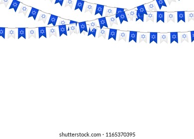 Vector realistic isolated party flags with Israel flag for decoration and covering on the white background. Concept of Happy Shana Tova and Rosh Hashanah.