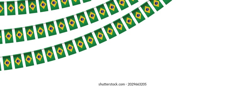 Vector realistic isolated party flags of Brazil for invitation decoration on the white background.