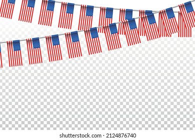 Banderas partidarias aisladas vectoriales con bandera de los Estados Unidos de América sobre el fondo transparente. Concepto de Feliz Día de los Presidentes.