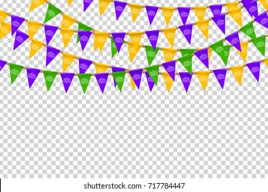 Vector realistic isolated party flags with Halloween colors and white pumpkin pattern for decoration and covering on the transparent background. Concept of Happy Halloween.