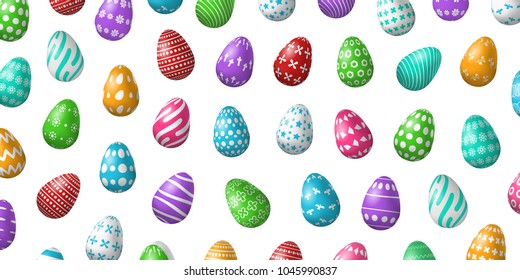 Vector realistic isolated pattern with easter eggs for decoration and covering on the white background. Concept of Happy Easter.