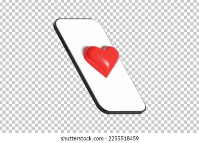 Vector realistic isolated phone with a heart on the transparent background. Concept of Happy Valentine's Day and dating apps.