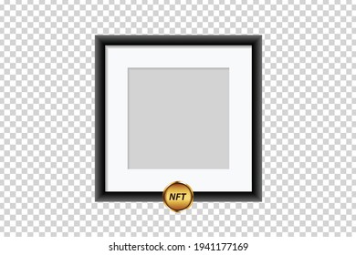 Vector realistic isolated picture frame for NFT pictures on the transparent background. Concept of cryptoart.