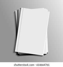 Vector realistic isolated pile of books on the gray background. Realistic paper mock up template for covering design, branding, corporate identity and advertising.