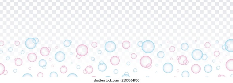 Vector realistic isolated pink and blue soap bubbles for template and layout covering on the transparent background.