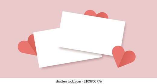 Vector realistic isolated postcards with hearts on the pink background. Concept of Valentine's Day.