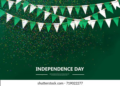 Vector Realistic Isolated Poster For 1st October Nigeria Independence Day With Party Flags And Confetti On The Green Background.