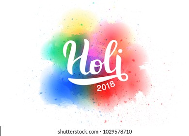 Vector realistic isolated poster with lettering and paint for decoration and covering on the white background. Concept of Happy Holi festival.