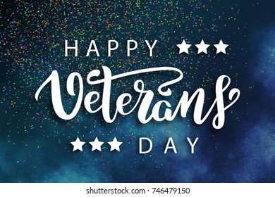 Vector realistic isolated poster with lettering for 11th November, Veterans Day lettering for decoration and covering on the blue background. Concept of Memorial day in USA.