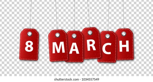 Vector realistic isolated price tags for 8 March sale for decoration and covering  on the transparent background. Concept of Happy Women's Day.