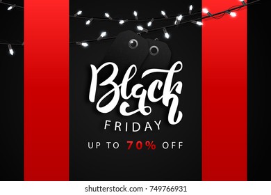 Vector realistic isolated promo banner for Black Friday for decoration and covering on the dark background. Concept of discount and sale.