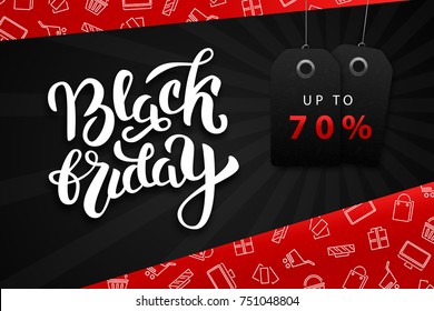 Vector realistic isolated promo banner for Black Friday for decoration and covering on the dark background. Concept of discount and sale.